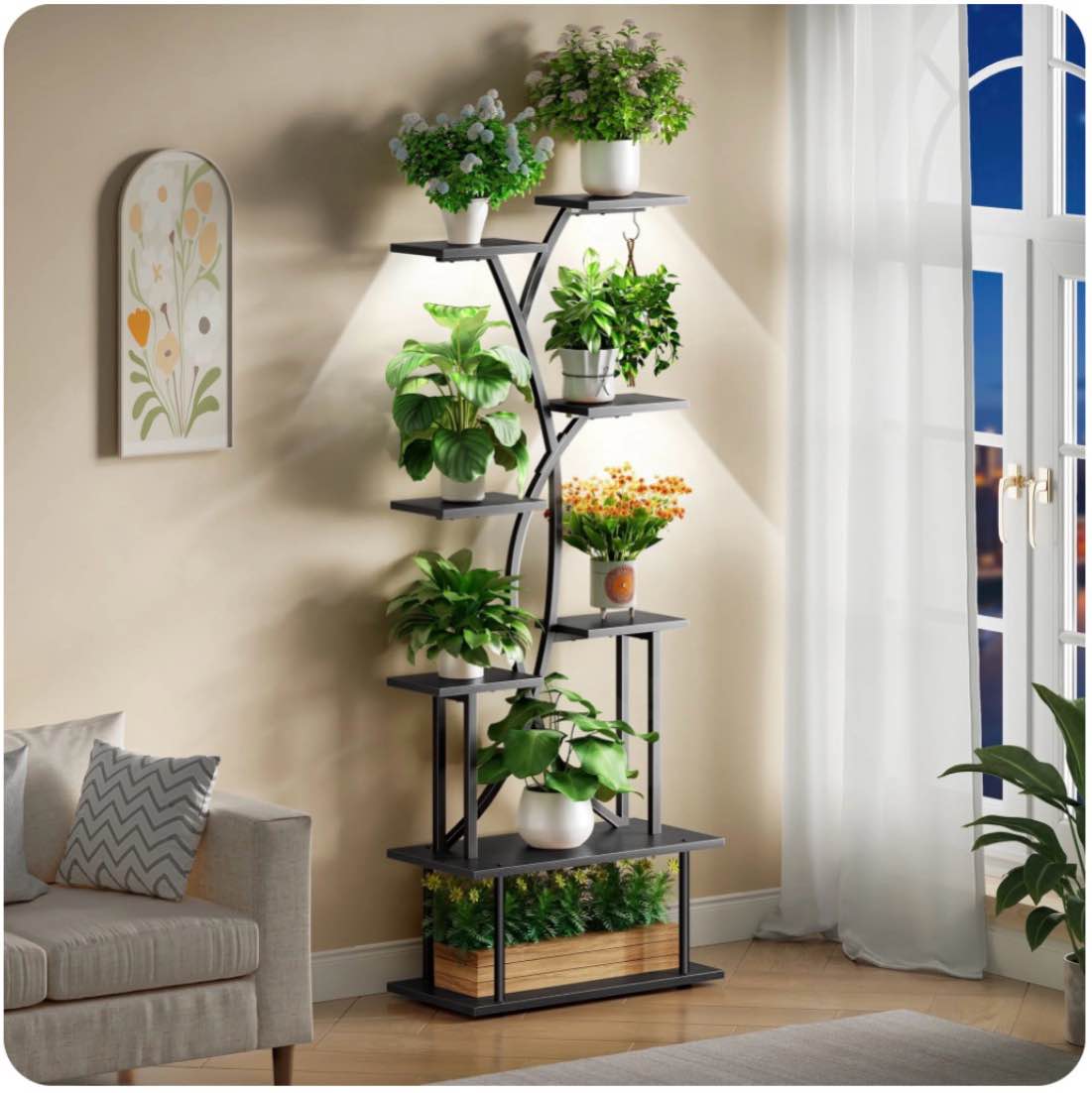 Plant Stand with Grow Lights  Biemlerfn 67  Tall Plant Shelf Indoor  8 Tier Display Rack  Tree-Shape Metal Flower Holder for Home Living Room Office  