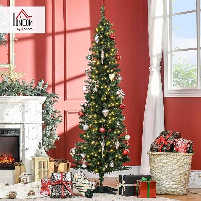 HOMCOM Noble Fir Artificial Pencil Christmas Tree Prelit 6' Green