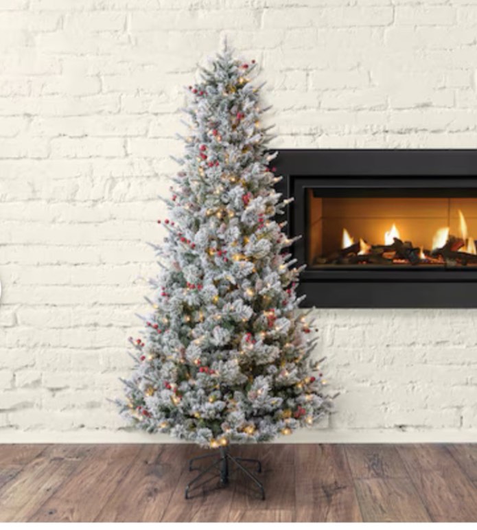 Holiday Living Glacier 7.5-ft Fir Pre-lit Slim Flocked White Artificial Christmas Tree