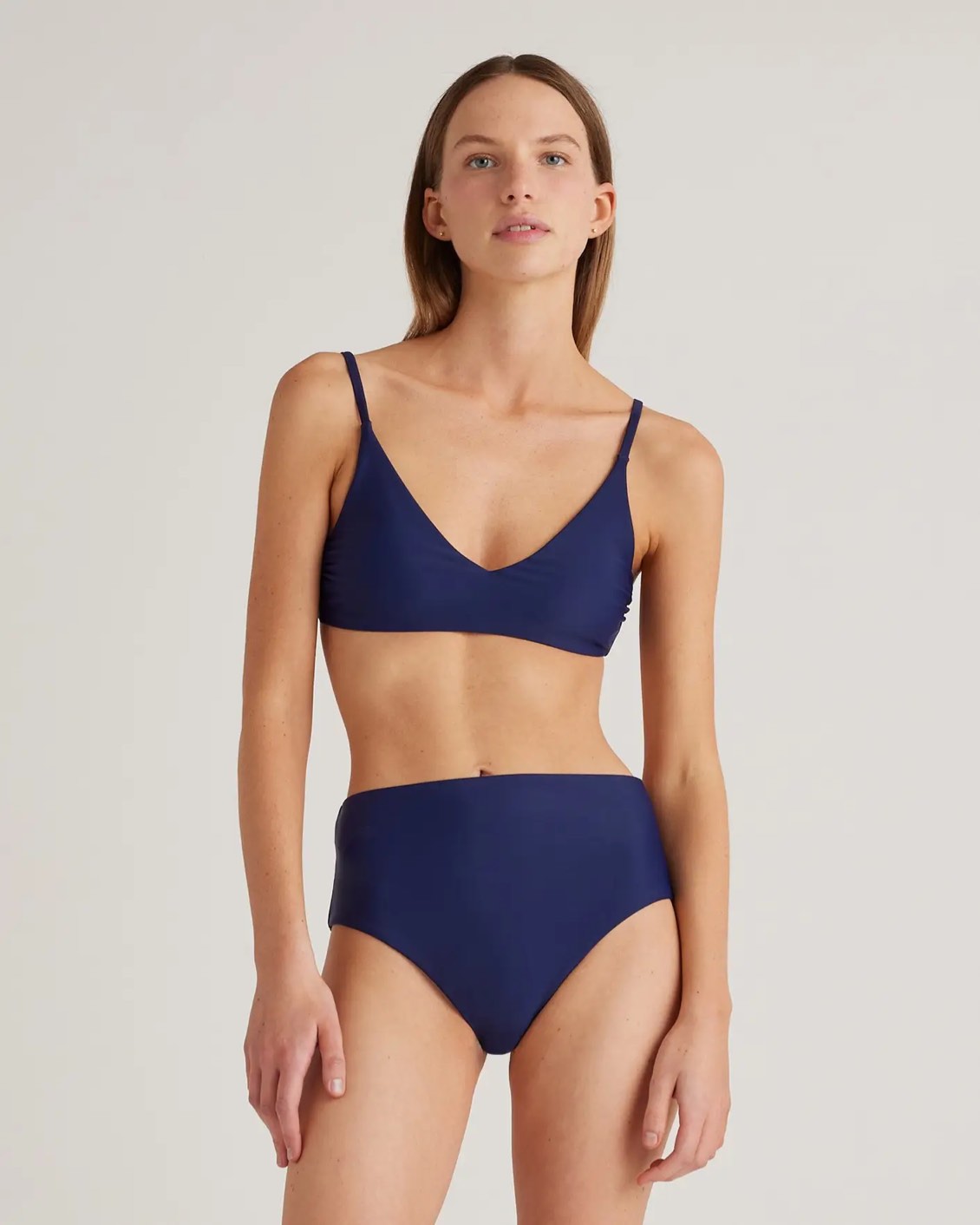Condition photo showing New/Like New for quince italian v-neck bikini top, s, electric blue