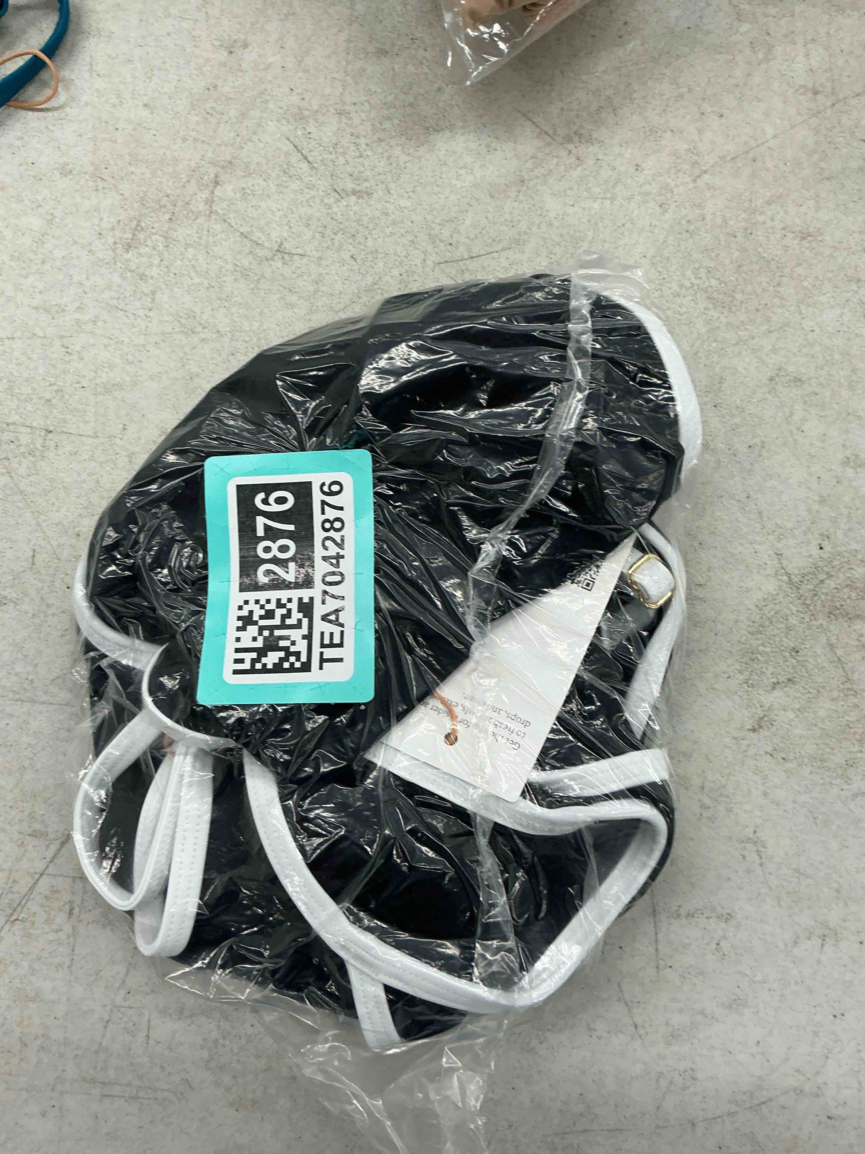 Condition photo showing New/Like New for quince italian cami one-piece swimsuit, m, black/white