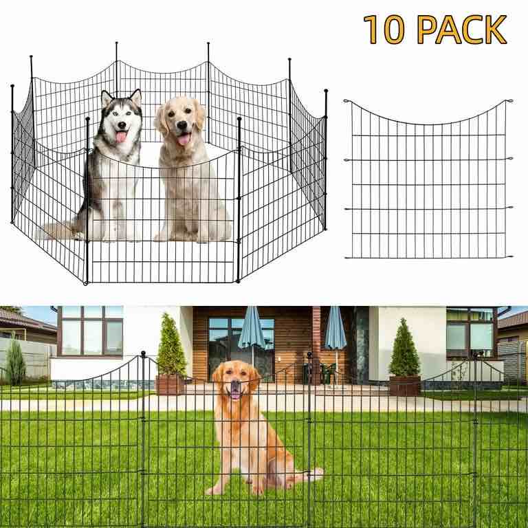 BSHAPPLUS® Garden Fence Pack of 10.33in (H) x 24ft (L) Metal Fence, Decorative Rustproof Fence, Wire Fence for Animals, Wrought Iron Fence, Outdoor Picket Fence without Digging for Patio, Lawn and Patio Edges