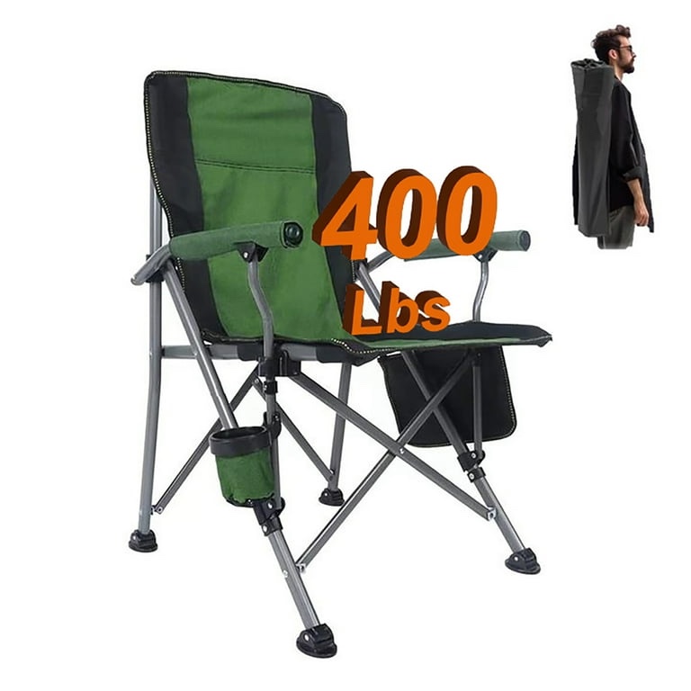 BN-LINK Extra-Large Folding Camping Chair, Resistant Support 400 Lbs Padded Portable Chair with Cup Holder and Side Pocket, for Beach, Fishing, Outdoor Activities