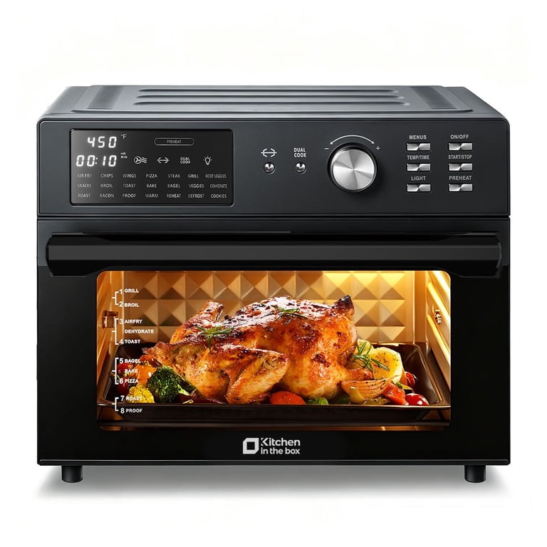 Kitchen in the Box Oven Toaster Combo 32 Qt Digital Air Fryer, 21 in 1 Convection Oven with Rotating Rotating Rotating and Dehydrator, Family Size Countertop Oven with 6 Accessories, 1800 W, Black