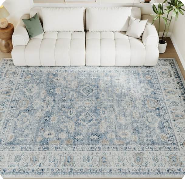 SIXHOME Rugs for Living Room Washable 9x12 Area Rugs Oriental Carpet Traditional Bedroom Dining Room Throw Rug Non Slip Vintage Foldable Distressed Print Neutral Indoor Rug Blue