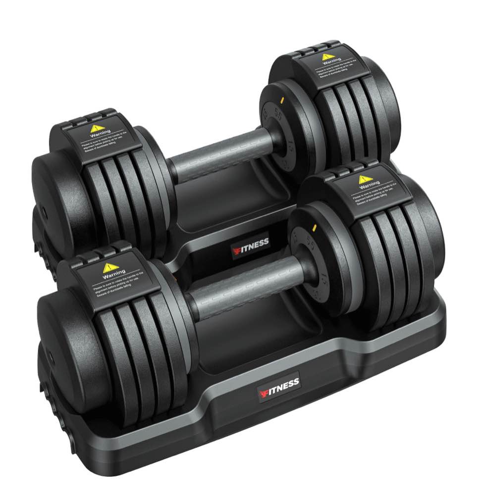 GIKPAL 110(55lb*2) 5 in 1 Adjustable Dumbbell 55LB set of 2 Adjustable Free Weights Plates , 1 Sec Fast Change Weights with Anti-Slip Handle, 5 Weight Options for Full Body Workout Suitable Men/Women