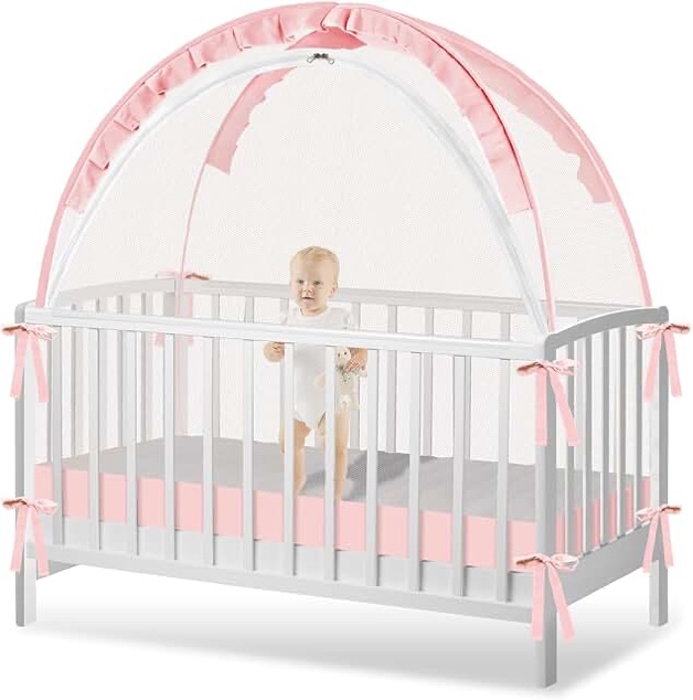 Uncommon Basics Safety Crib Netting - Pop Up Crib Canopy Net Cover  Size One Size  Pink