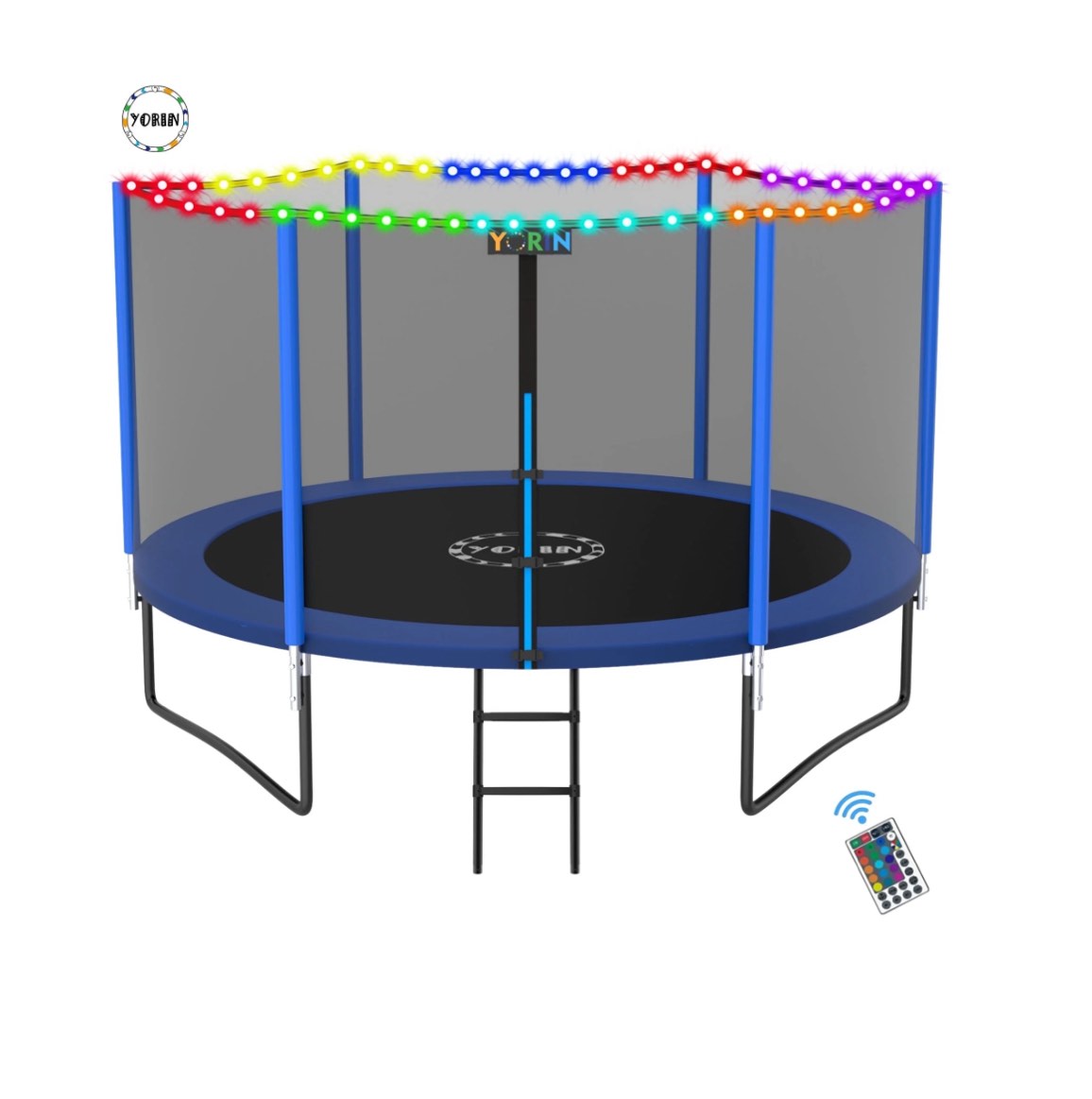 YORIN Trampoline for 2-3 Kids, 8FT 10FT Trampoline for Adults with Enclosure Net, Ladder, Light, 800LBS Weight Capacity Outdoor Round Recreational Trampoline, Heavy Duty Trampoline