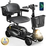 SACVON 4 Wheels Mobility Scooter with Cane Holder for Seniors, Electric Folding Wheelchair Device for Travel, Black