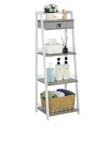 4-Tier Ladder Shelf with Drawer,x-Cosrack Ladder Bookshelf Bookcase Storage Rack Shelves,Industrial Bookcase with Steel Frame,White