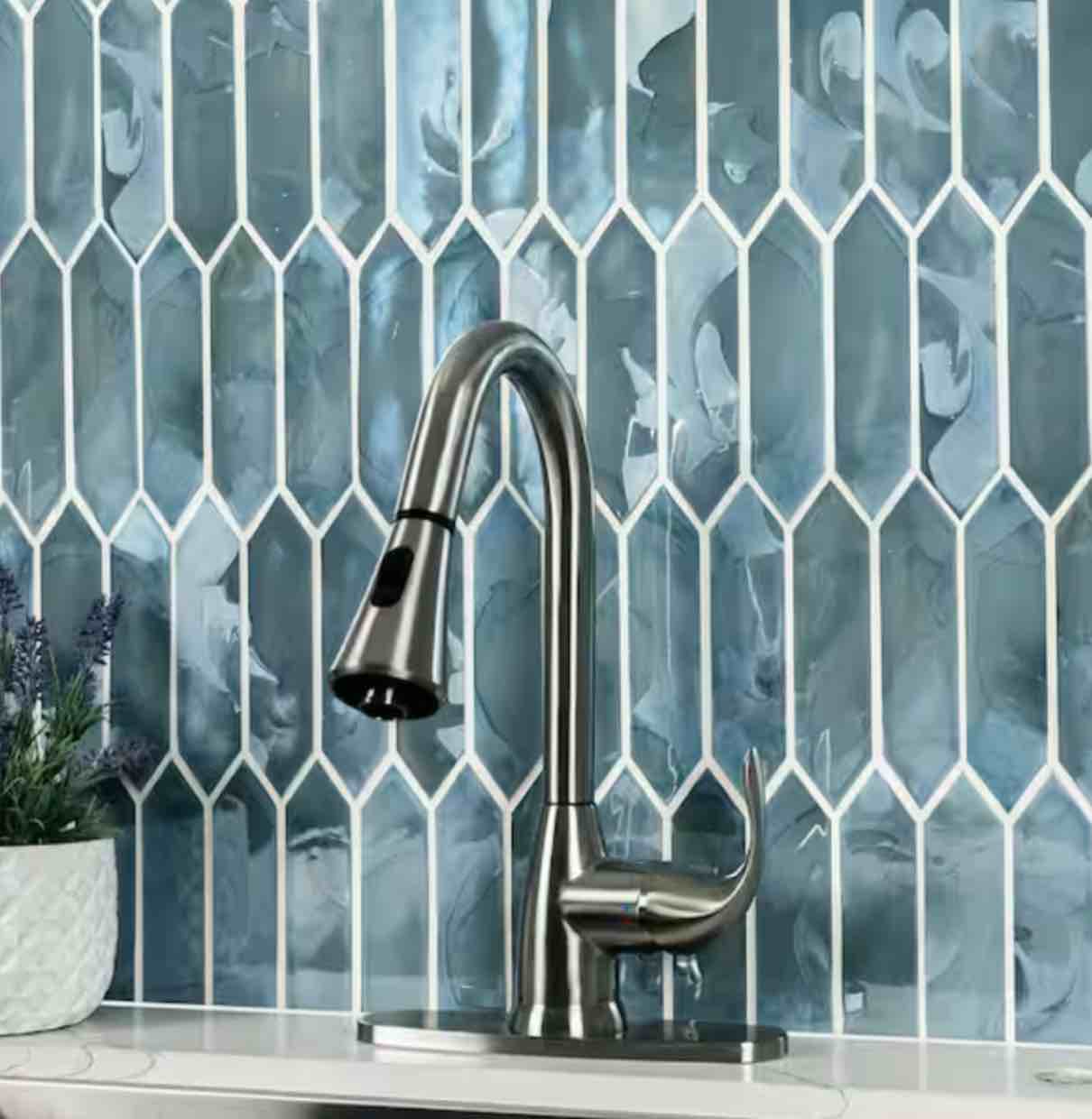 Blue Shimmer Picket 10 in. x 13 in. x 0.24 in. Glass Mesh-Mounted Mosaic Wall Tile (13.8 sq. ft./Case)