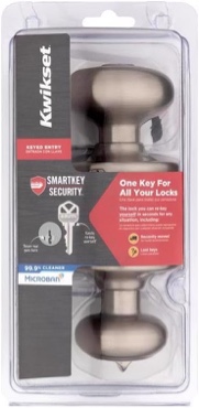 Kwikset SmartKey Security Satin Nickel Entry Knob KW1 2-3/4 in.