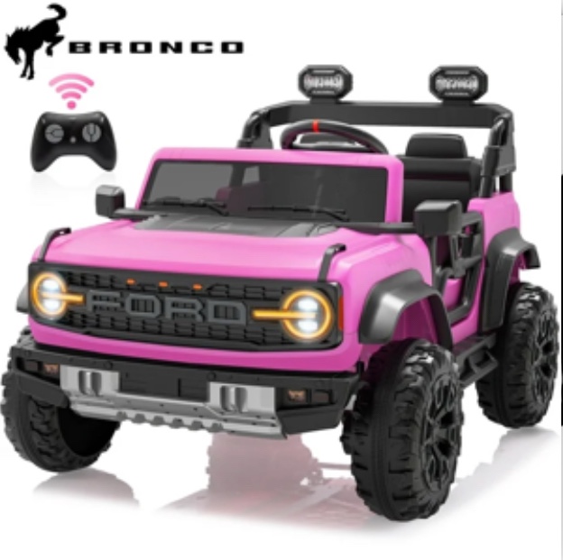 24V 2 Seater Ride on Cars for Big Kids, Licensed Ford Bronco Raptor Powered Ride on Toy Truck with Remote Control, Spring Suspension, Bluetooth, LED Light, Electric Car for Kids 3-8 Boys Girls, Pink