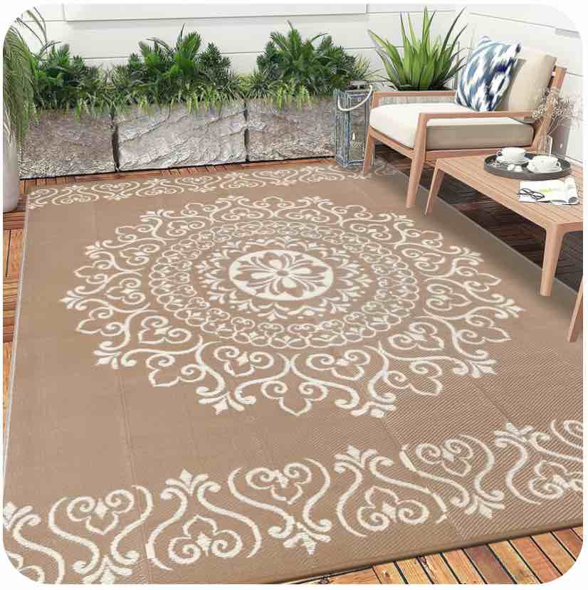 MJIAexp 9'x12' Brown Outdoor Rug Patio Rug Waterproof RV Outdoor Rug Camping Rugs Reversible Plastic Straw Rug Large Outdoor Mat for Camping, Balcony Apartment, Patio, Porch, Picnic, Beach