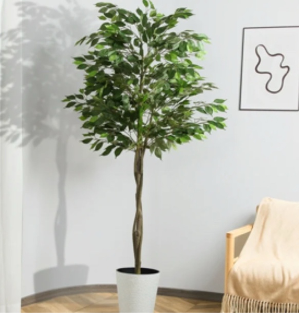 7FT Artificial Ficus Tree Faux Plastic Ficus Plant in Pot with Durable Plastic Trunk Fake Silk Plant for Home Decor Office House Living Room Indoor Outdoor