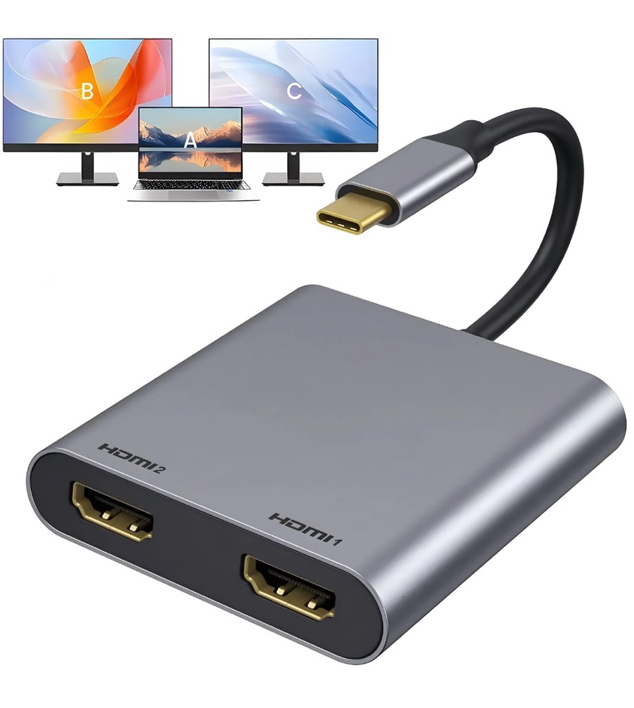 USB C to Dual HDMI Adapter, USB Type C to Dual Monitor HDMI Adapter 4K@60HZ for MacBook Pro 2020-2016,MacBook Air 2020-2018,Chromebook Pixel,LenovoYoga 720/730,Surface Book 2 etc