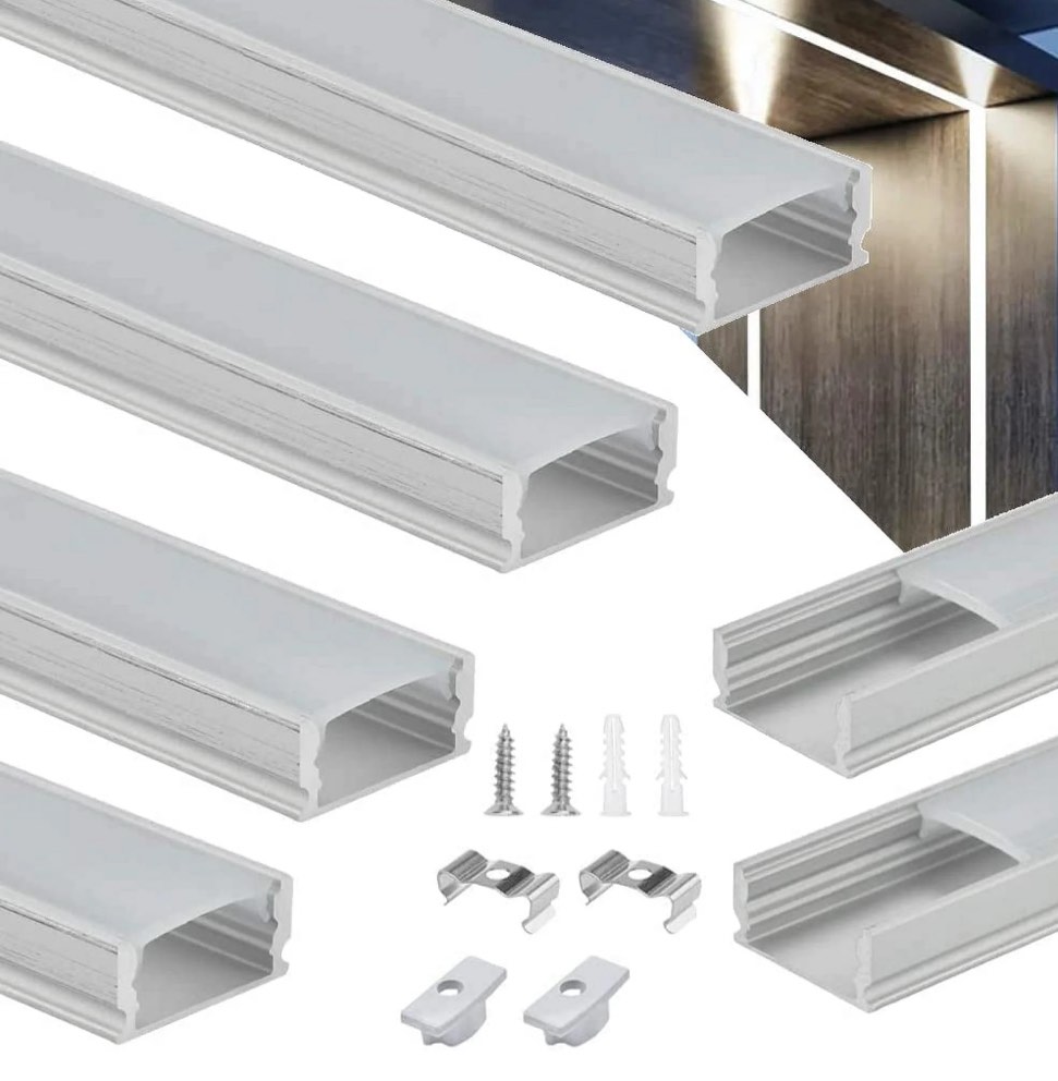 BUZIFU 6 Pack LED Aluminum Profile, 1M/3.3ft U-Shape LED Aluminum Channel LED Strip Diffuser Led Trunking with Milky White Diffuser Cover, End Caps and Metal Mounting Clips for Led Strip Lights