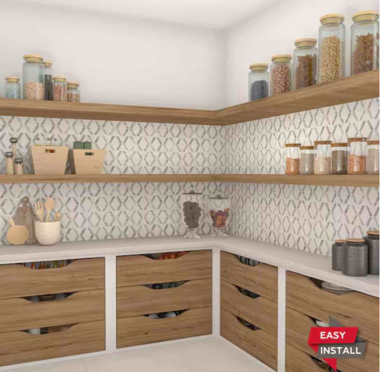 Xpress Mosaix Peel 'N Stick Moonstone 18 in. x 14 Marble Hinge Mosaic Tile (16.2 sq. ft./Case)