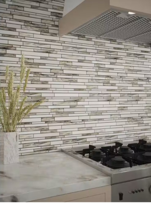 Coastal Skies Grey 11.875 in. x 11.75 in. Interlocking Glossy Glass Mosaic Tile (9.69 sq. ft./Case)