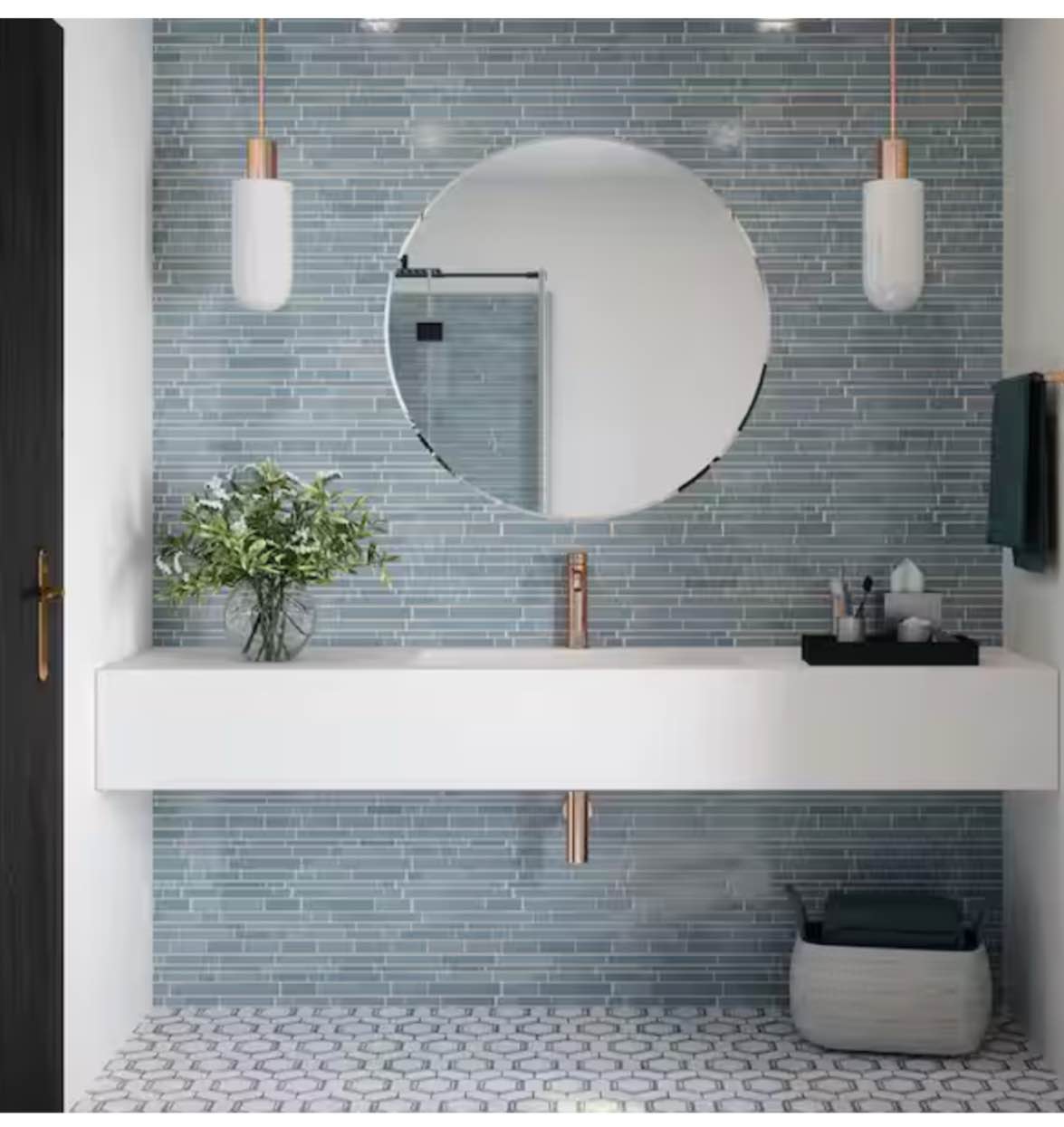 Polar Orbit Blue 11.625 in. x 11.625 in. Interlocking Glossy Glass Mosaic Wall Tile (18.77 sq. ft./Case)