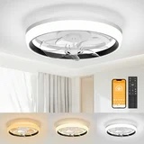 SKVEVN 19" Ceiling Fan with Light - 2 Colors Lighting, 6 Wind Speeds, Ceiling Fan with Remote Control&APP, Modern Dimmable LED Ceiling Fan, Smart Ceiling Fan for Bedroom, Kids Room(Black)