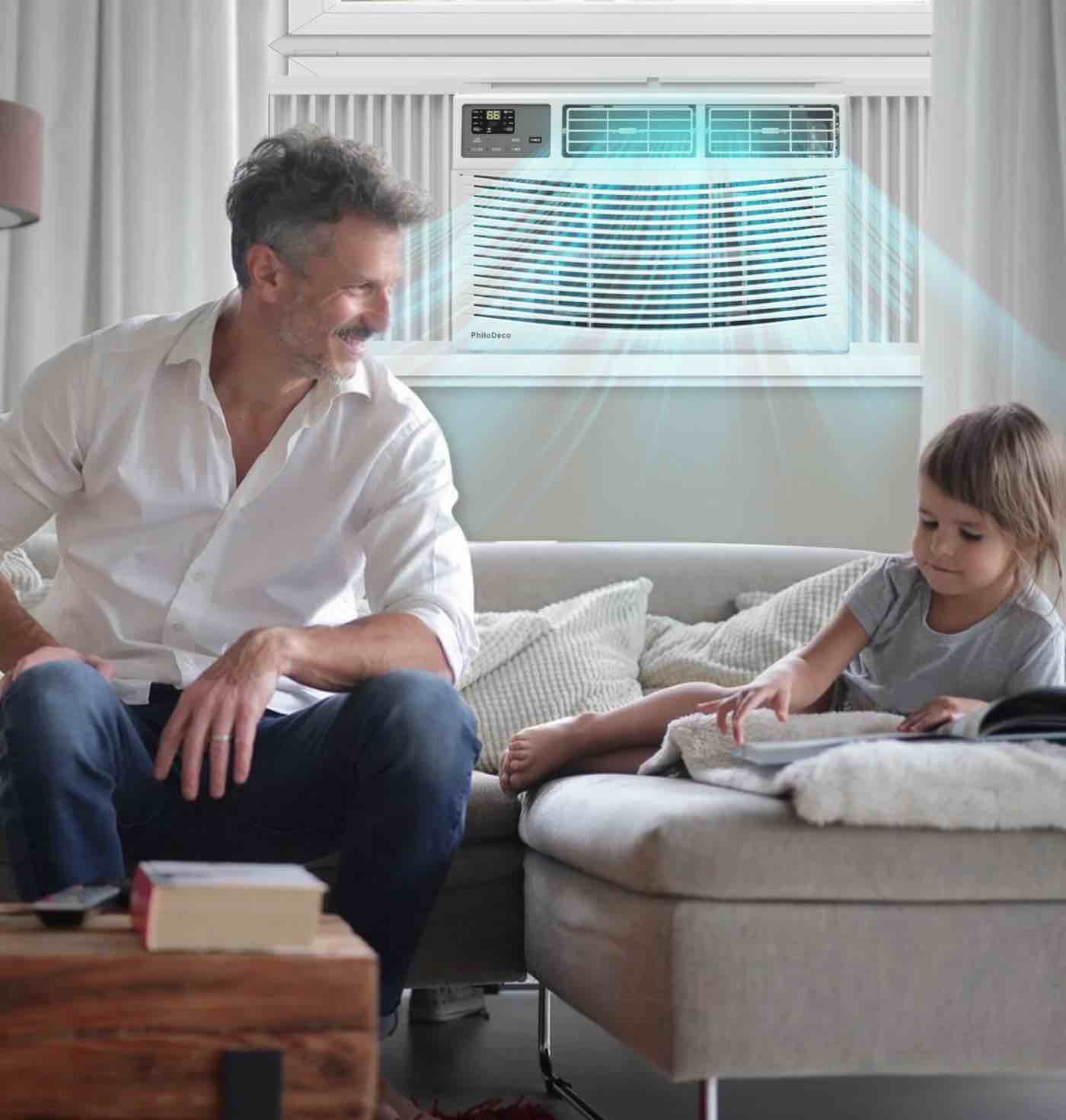 PhiloDeco 14000 BTU Window Air Conditioner 700 sq ft. Ac Units Intelligent , LED Diswplay Screen, with Remote Control, Can Be Used as a Dehumidifier/Fan, Operates Quietly, Energy-Saving. Timer • Sle