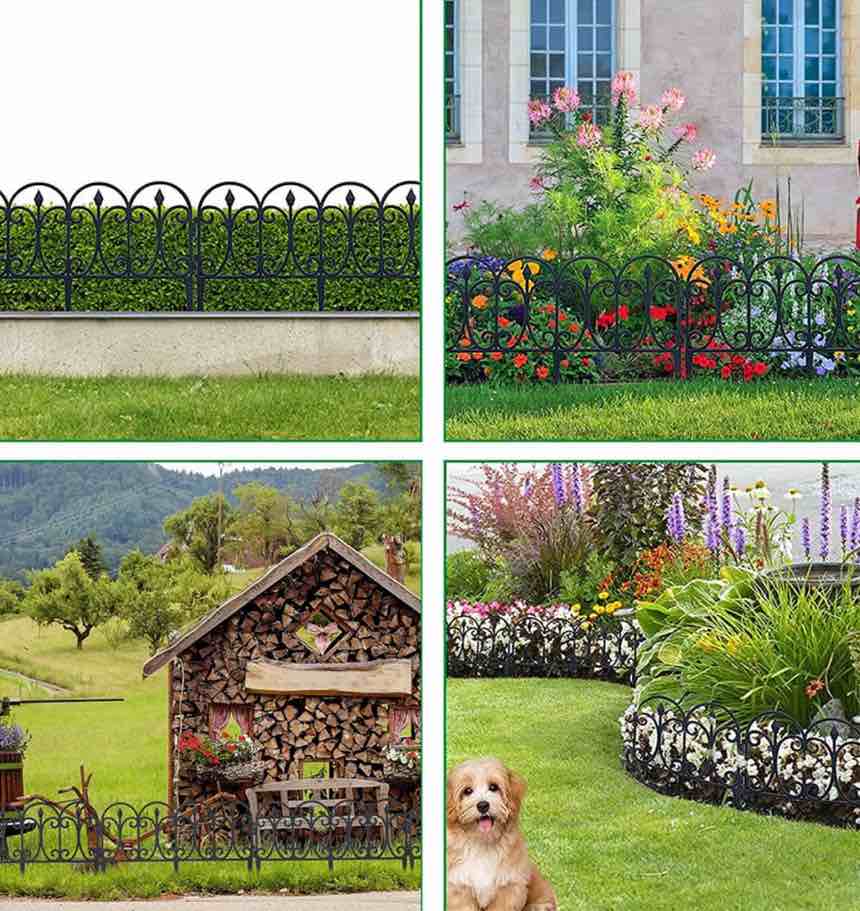 SUSUZI Garden Lawn Edging Plant Border, 20 Pack Metal Effect Plastic Fence Lawn Edging DIY Decorative Flower Bed Border