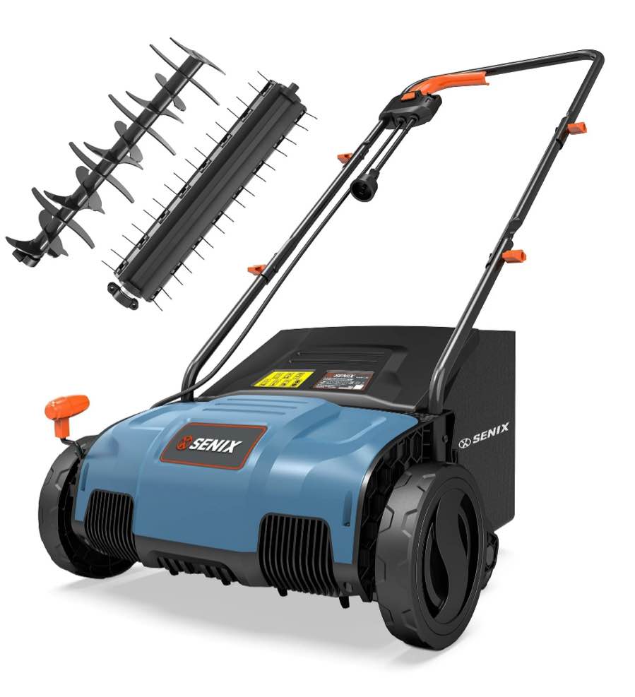 SENIX Corded Dethatcher/Scarifier 2 in 1, 12.6" 12Amp, 4-Position Adjustment with Collection Bag, SCE12-L1