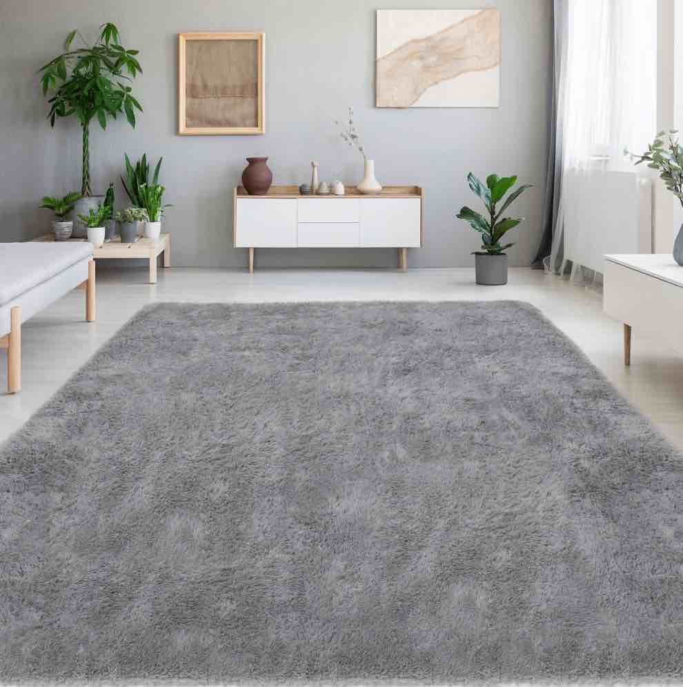 Qunler Large Area Rugs, 8ft x 10ft Anti-Skid Low-Profile Shag Rug for Layered Decor, Easy Store Modern Minimalist Area Rug for Living Room Bedroom, Gray