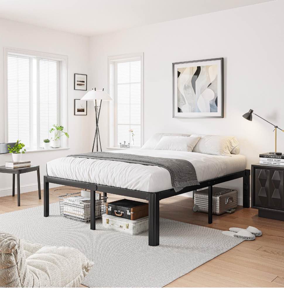 Woozuro 18 inch Queen Metal Bed Frame with Rounded Corners, Heavy Duty Platform Bed, No Box Spring Needed, Easy Assembly