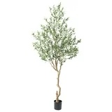 Nafresh 8FT Tall and Fuller Style Artificial Olive Tree with Pot - Realistic Faux Olive Plant for Indoor Décor