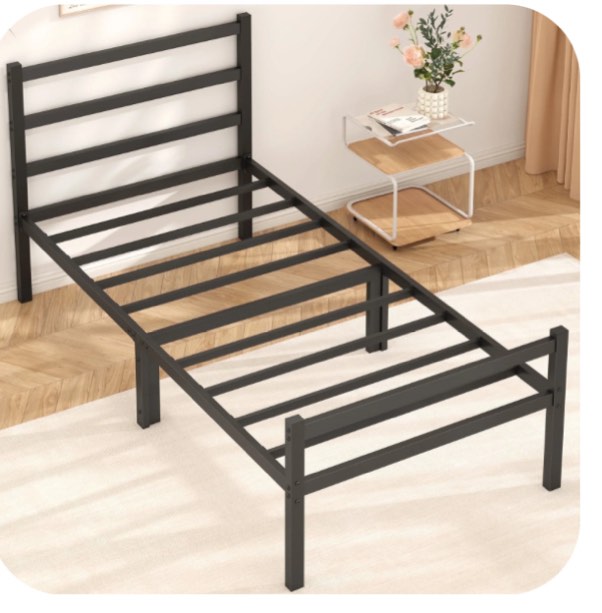 Mr IRONSTONE Heavy Duty Twin Size Metal Platform Bed Frame with Headboard and Footboard, No Box Spring Needed, Adult Kids Twin Size Bed with 14 inch Under Bed Storage Space, Black