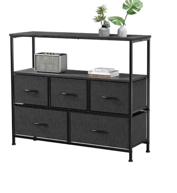 EDX Dresser TV Stand, Entertainment Center with Fabric Drawers, Media Console Table with Open Shelves for TV up to 45 inch for Bedroom, Living Room, Entryway, Black