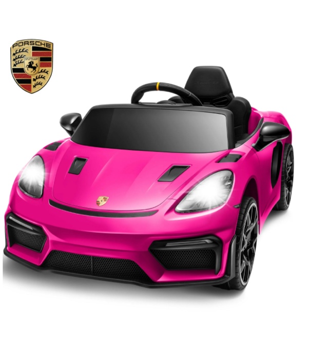 Porsche 718 12V Powered Ride on Toys, Kids Ride on Cars Sports Car with Remote Control, 4 Wheel Suspension, Bluetooth, Music, LED, Safety Belts, Electric Car for Toddler 3-6 Yr Boys Girls Gifts, Pink