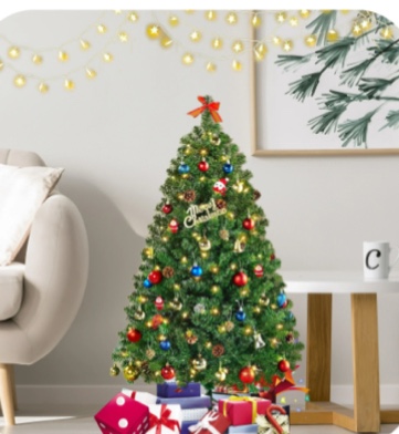 4.5Ft Pre-Lit Artificial Christmas Tree Prelighted Fake Xmas Tree with Foldable Metal Stand,350 Branch Tips,100 Warm White Lights,Green