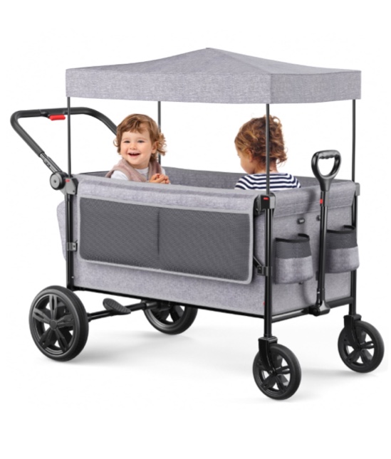 SACVON All-Terrain Stroller Wagon for Toddlers with Canopy, Parent Organizer, Adjustable Handlebar, 2 Cup Holders