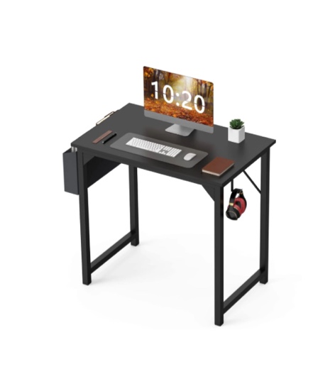 Small Computer Desk 31 Inch Writing Desk with Storage Bag Iron Hook Metal Frame for Home, Black