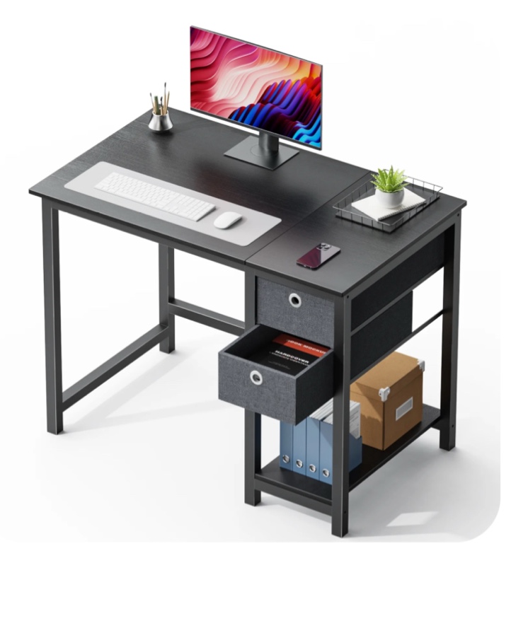 Edx Computer Desk with Drawer 40 Inch PC Table Study Desk with 2-Tier Drawers Storage Shelf Headphone Hook, Modern Simple Style Laptop Desk