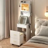 Ktaxon Makeup Vanity Table for Small Spaces, Vanity Table Set with 3 Color LED Light, Bedroom Dressing Table, White