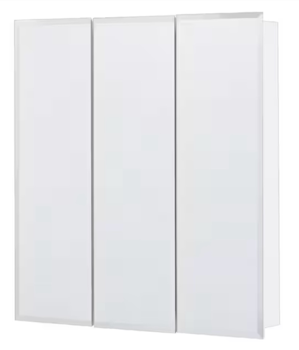 Glacier Bay 24.38 in. W x 25.2 in. H Silver Frameless Surface Mount Tri-View Bathroom Medicine Cabinet with Mirror