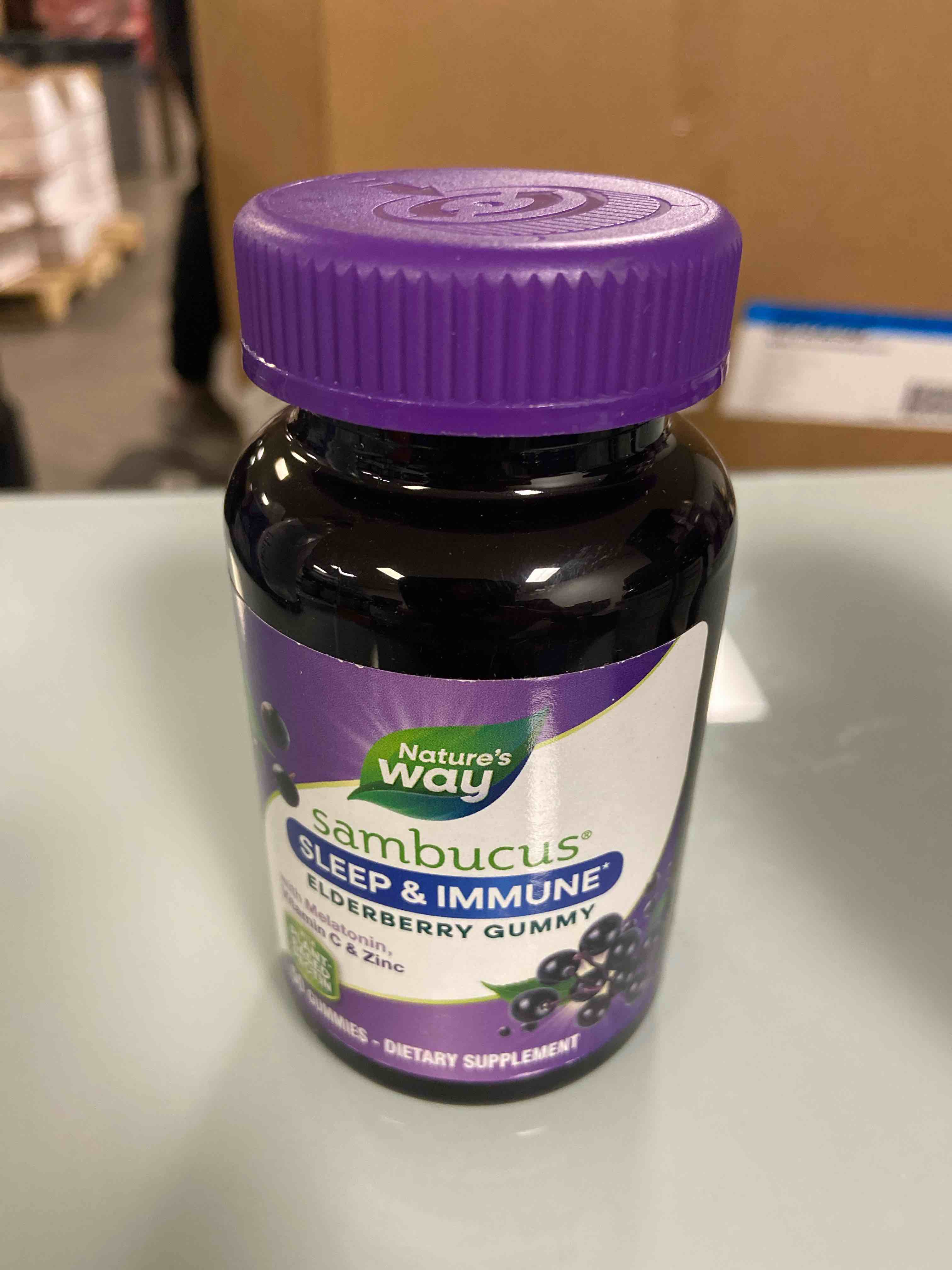 Nature's Way Sambucus Sleep + Immune Gummies, with Melatonin, 50 ct | Sleep Support with Melatonin*, Vitamin C & Zinc for Immune Support*, Black Elderberry Extract, L-Theanine