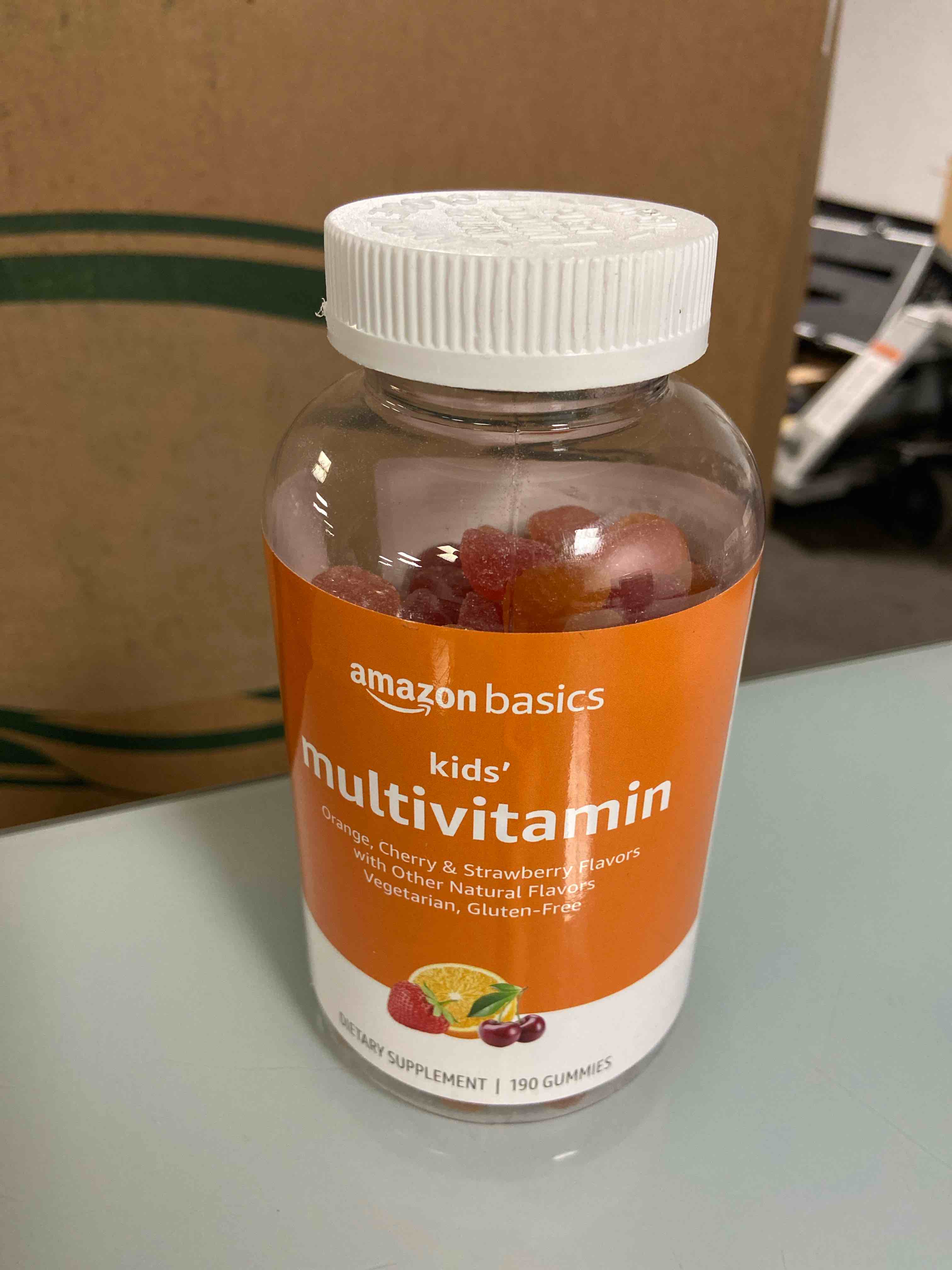Amazon Basics Kids' Multivitamin Gummies, Cherry, Strawberry & Orange Flavors, 190 Count (Previously Solimo)