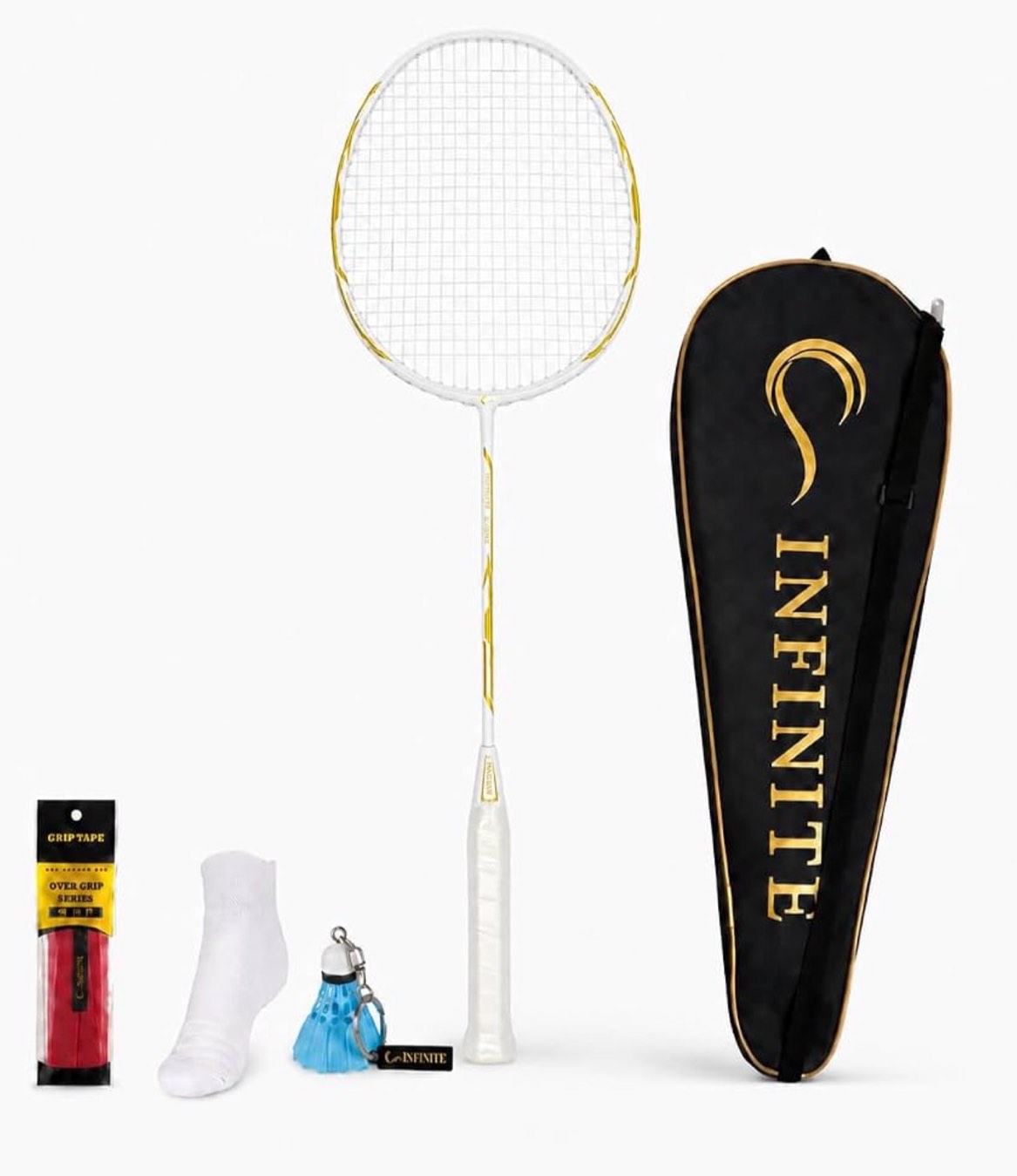 INFINITE Light Weight Badminton Racket with Free Racket Bag & & Socks & Grip & Badminton Keychain, Suitable for Players