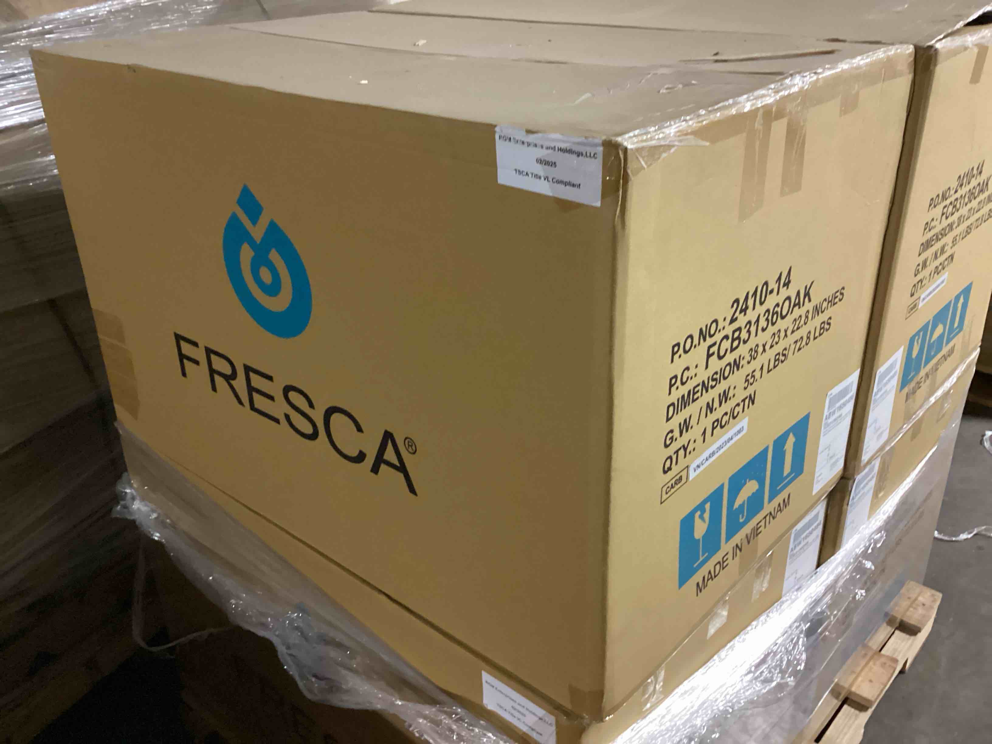Condition photo showing Brand New for fresca formosa 36-inch wall mount floating bathroom vanity base cabinet in vanilla oak without top fcb3136oak