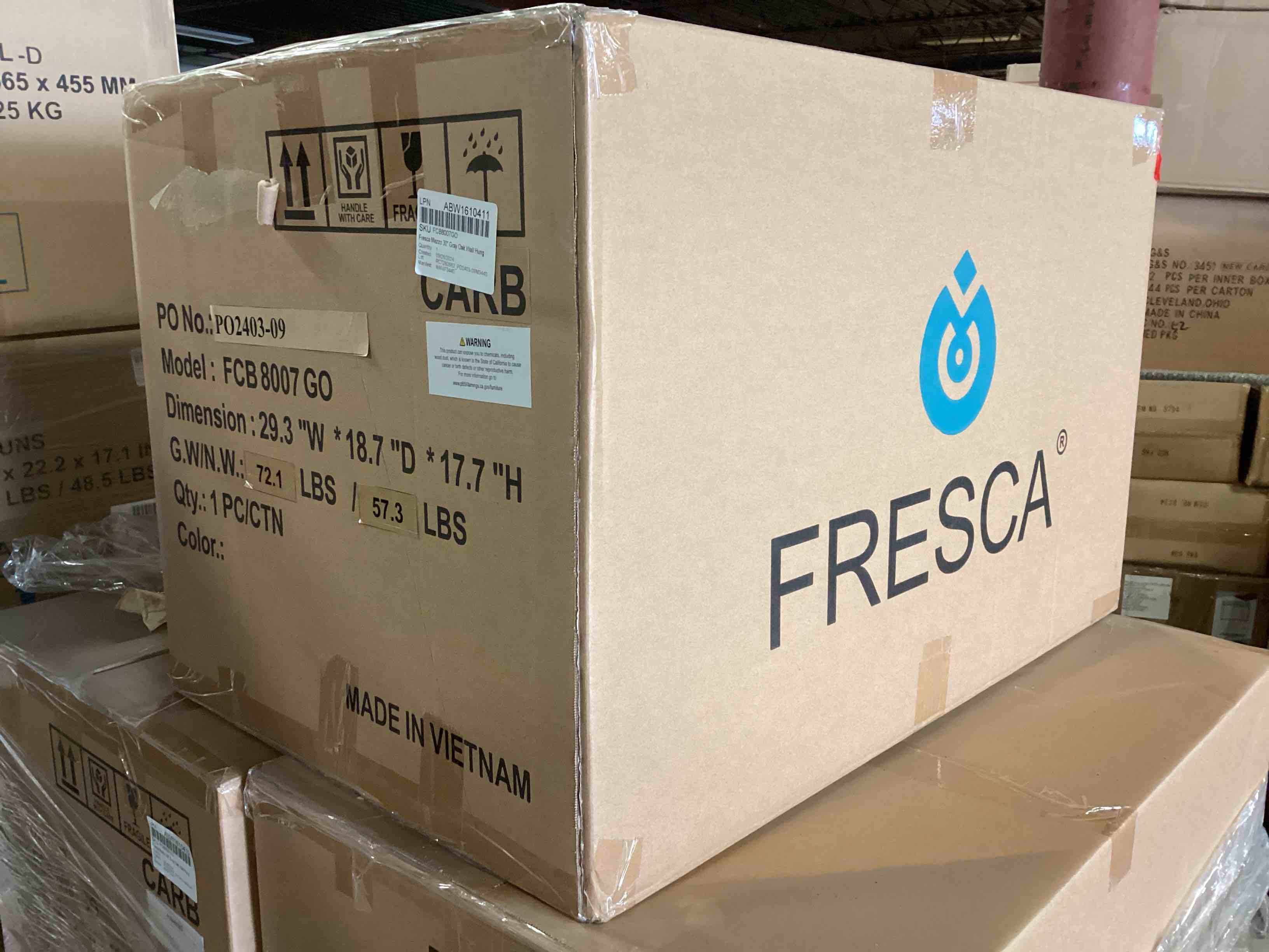 Condition photo showing Brand New for fresca mezzo 30-in gray oak single sink floating bathroom vanity without top - fcb8007go