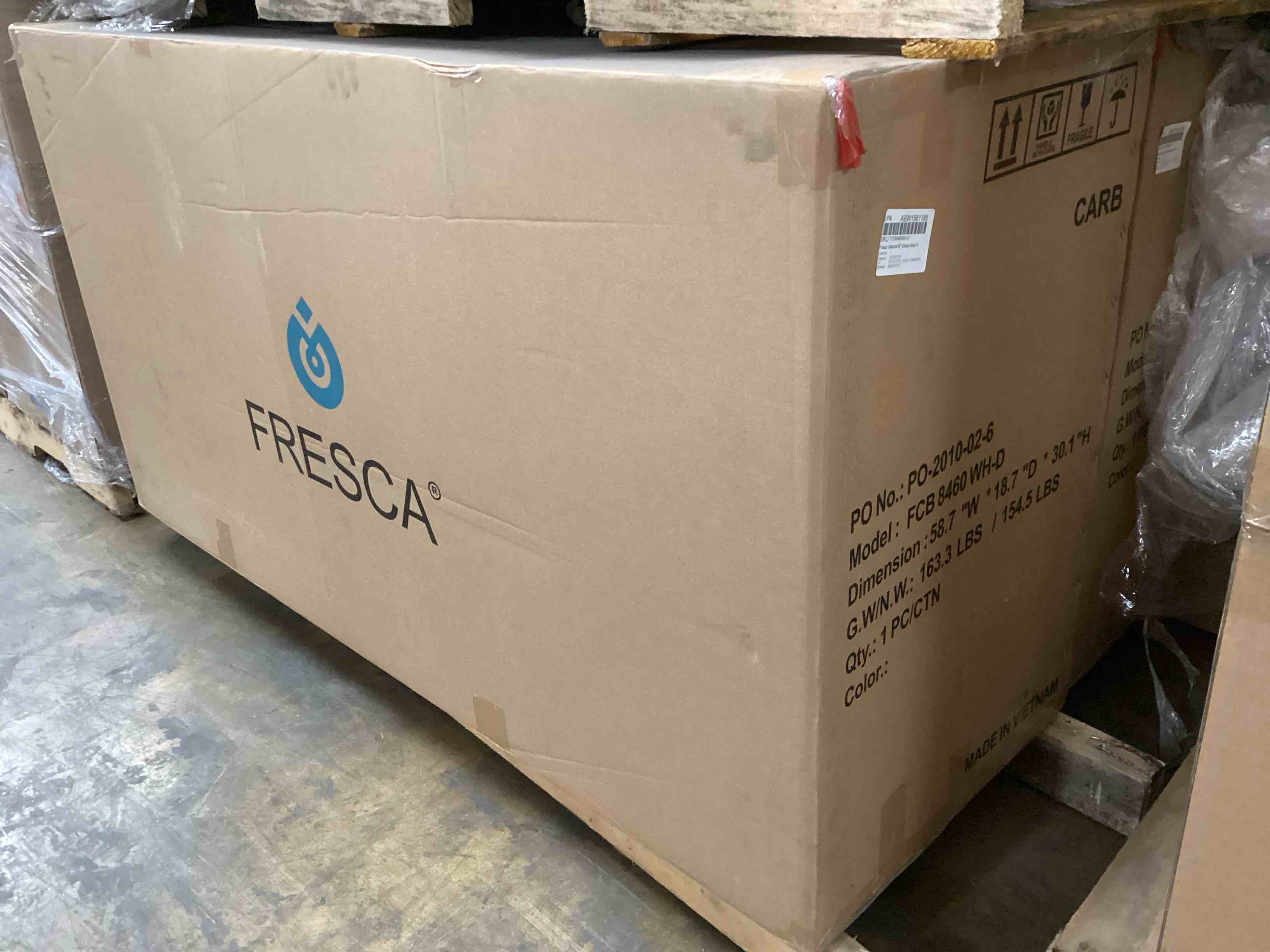 Condition photo showing Brand New for Fresca Valencia 60-Inch Glossy White Bathroom Vanity Base Cabinet Without Top - FCB8460WH-D