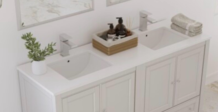 Fresca Oxford 60in White Quartz Countertop Only For Double Sink Vanity - FCT2060WH-D-3 (Countertop Only - Drop In Sinks And Cabinet Not Included - See Photos)