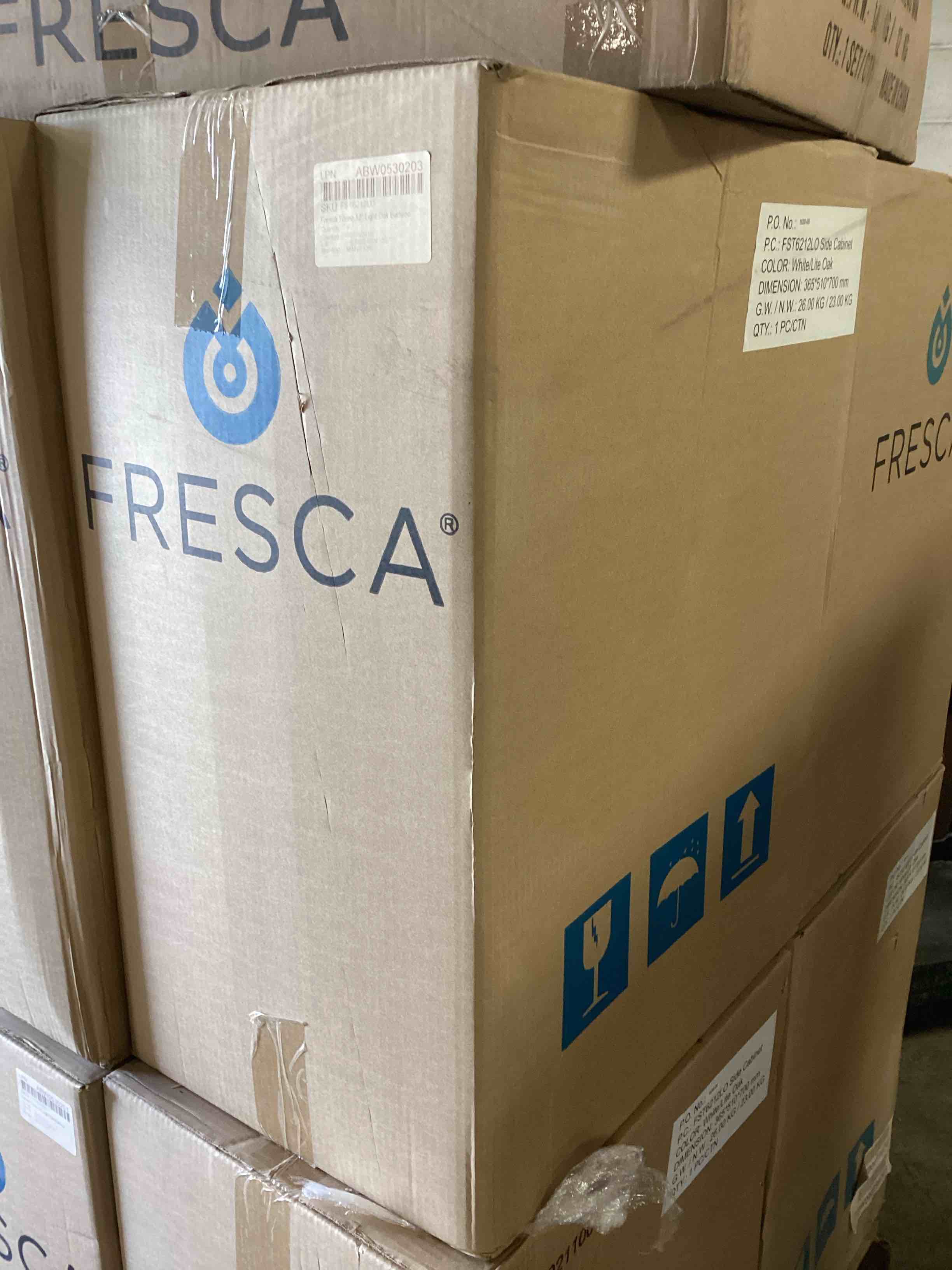 Condition photo showing Brand New for fresca torino 12 inch light oak bathroom linen side cabinet without top - fst6212lo (base only - top not included)