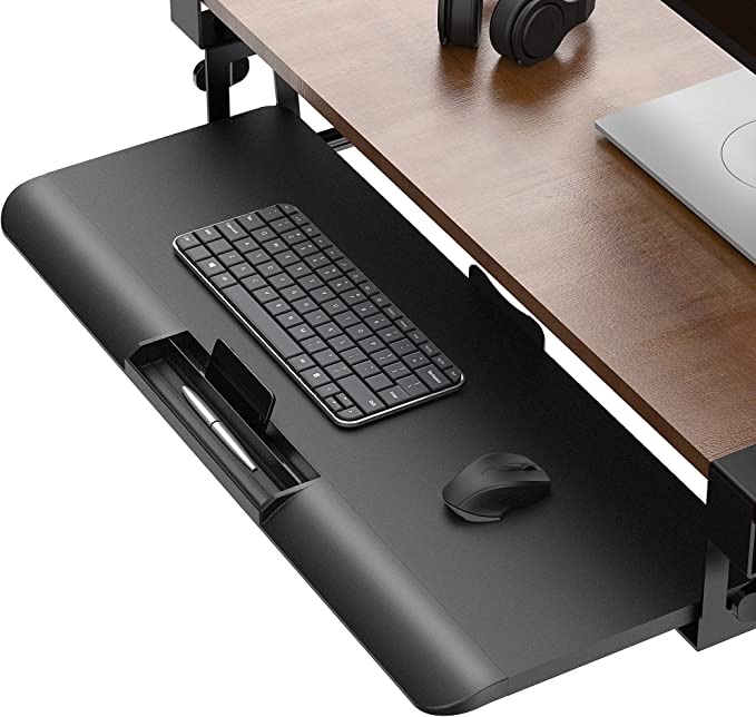 Roll over image to zoom in Fenge Push-Pull Keyboard Drawer Under Desk C Clamp on Keyboard Tray Adjustable Ergonomic Design KT760001WB