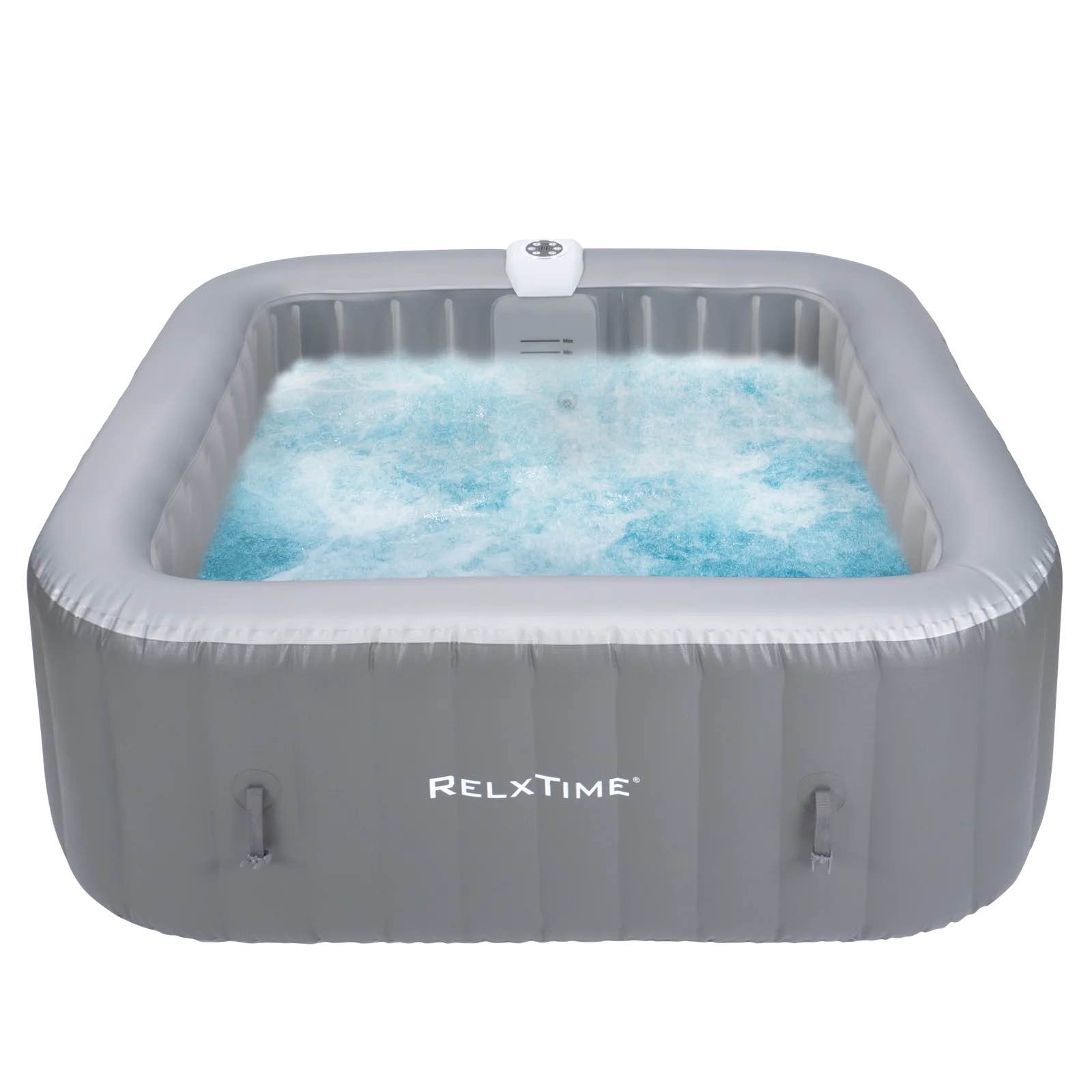 Relxtime 4-6 Person Square Inflatable Hot Tub 130 Massaging Air Jets Grey Laminated Classic Spa - HS003